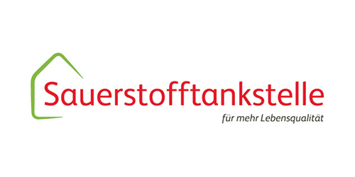 Das Logo der VIVISOL Sauerstofftankstelle, bestehend aus einem stilisierten Dach und dem Schriftzug „Sauerstofftankstelle – für mehr Lebensqualität“. Das Logo verweist auf den Service zur Befüllung mobiler Sauerstoffeinheiten.